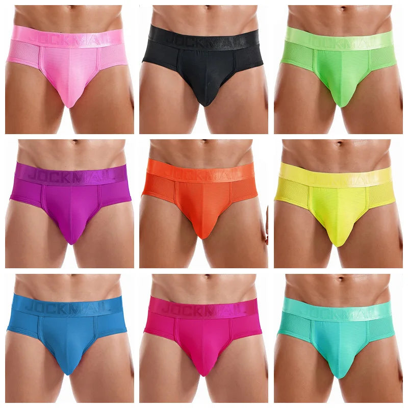 For Fashion Solid Color Men's Underwear Sexy Low Waist High Slit Boxer Briefs Breathable Mesh Material Quick Dry Plus Size