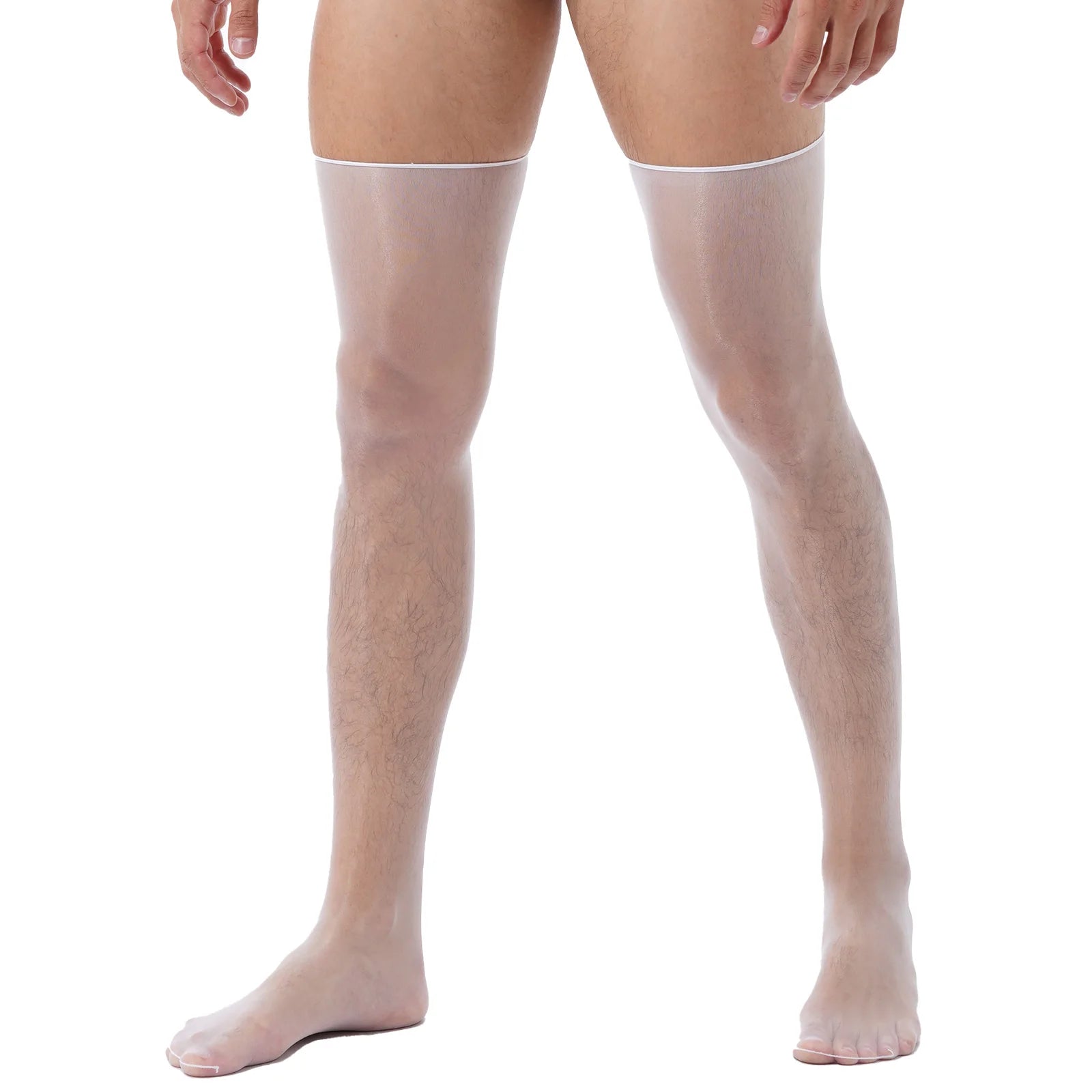 1 Pair Mens Sheer Compression Socks Full-Footed Stockings Glossy Anti-skid Soft Elasticity Band Thigh High Silk Long Stockings