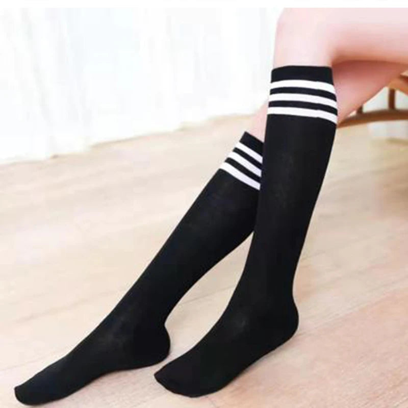 FINETOO Sexy Black White Striped Long Socks Women Over Knee Thigh High Over The Knee Stockings Ladies Girls Warm Knee Socks 2023