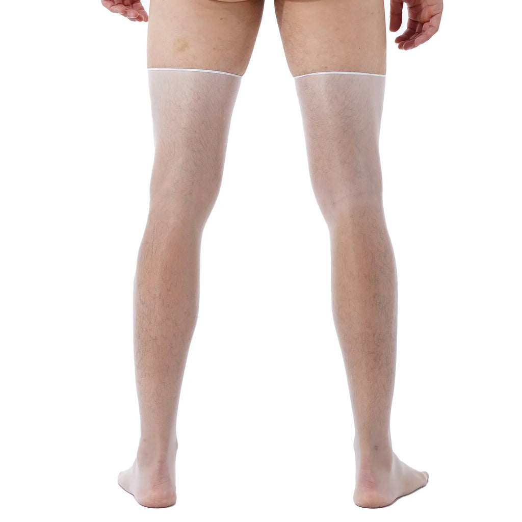 1 Pair Mens Sheer Compression Socks Full-Footed Stockings Glossy Anti-skid Soft Elasticity Band Thigh High Silk Long Stockings