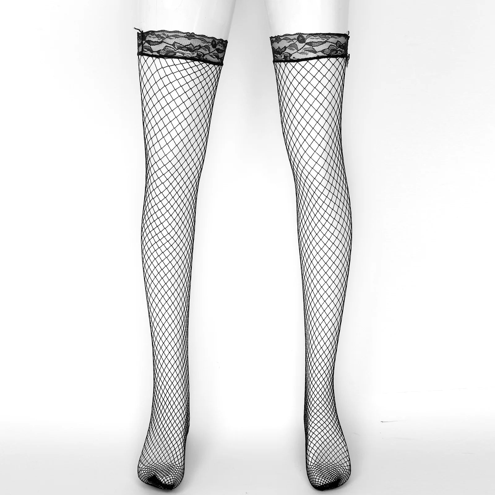 Men Glossy See-through Stockings Thin Shiny Solid Color Stretchy Sheer Thigh High Socks Sissy Fishnet Hollow Out Mesh Hosiery