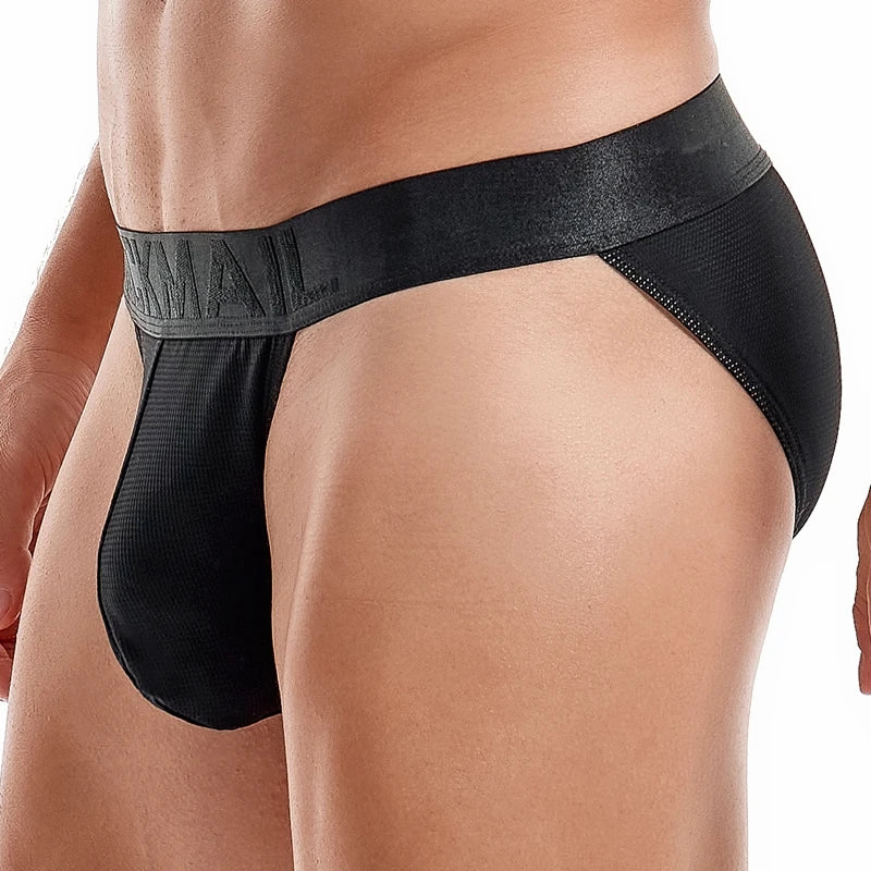 For Fashion Solid Color Men's Underwear Sexy Low Waist High Slit Boxer Briefs Breathable Mesh Material Quick Dry Plus Size