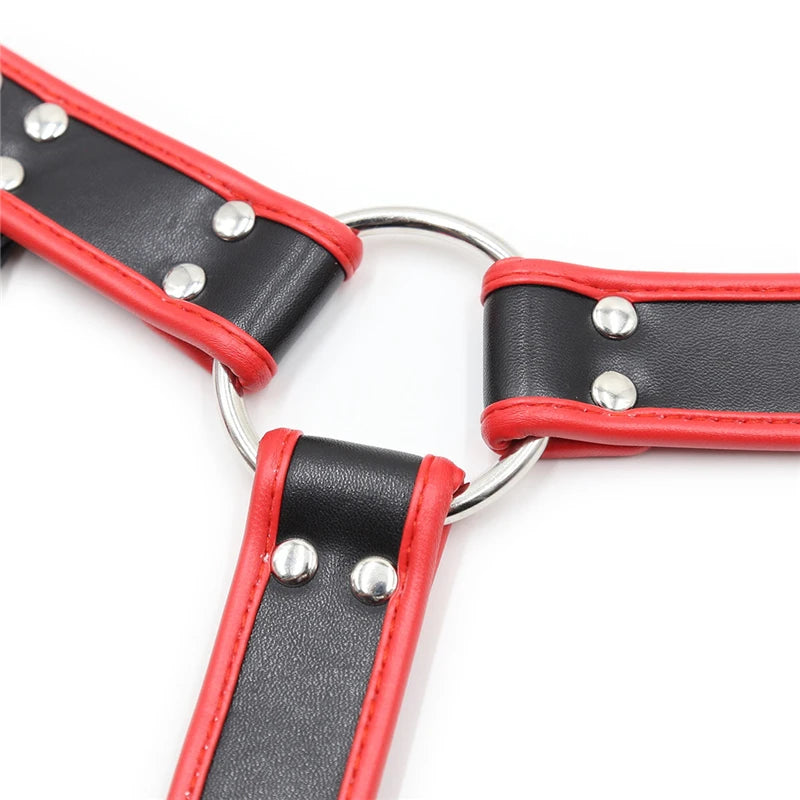 Leather Fetish Men BDSM Gay Chest Harness Belts Male Sexual Bondage Clothes Black and Red Body Harness Straps Punk Rave Tops