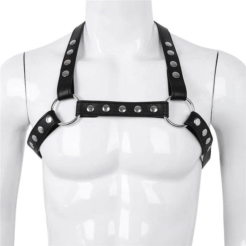 Men Bondage Exotic Lingerie Gay Leather Harness Mens Body Chest Half Harness Belt Costume Gothic Gay Male Bondage Ring