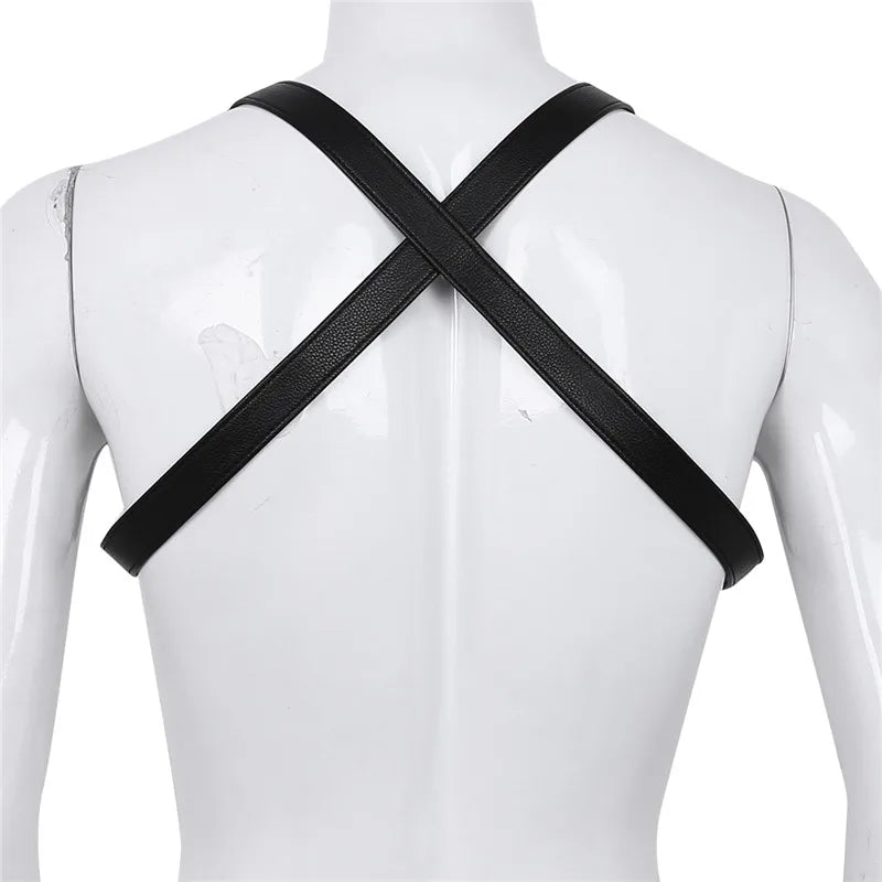 Men Bondage Exotic Lingerie Gay Leather Harness Mens Body Chest Half Harness Belt Costume Gothic Gay Male Bondage Ring
