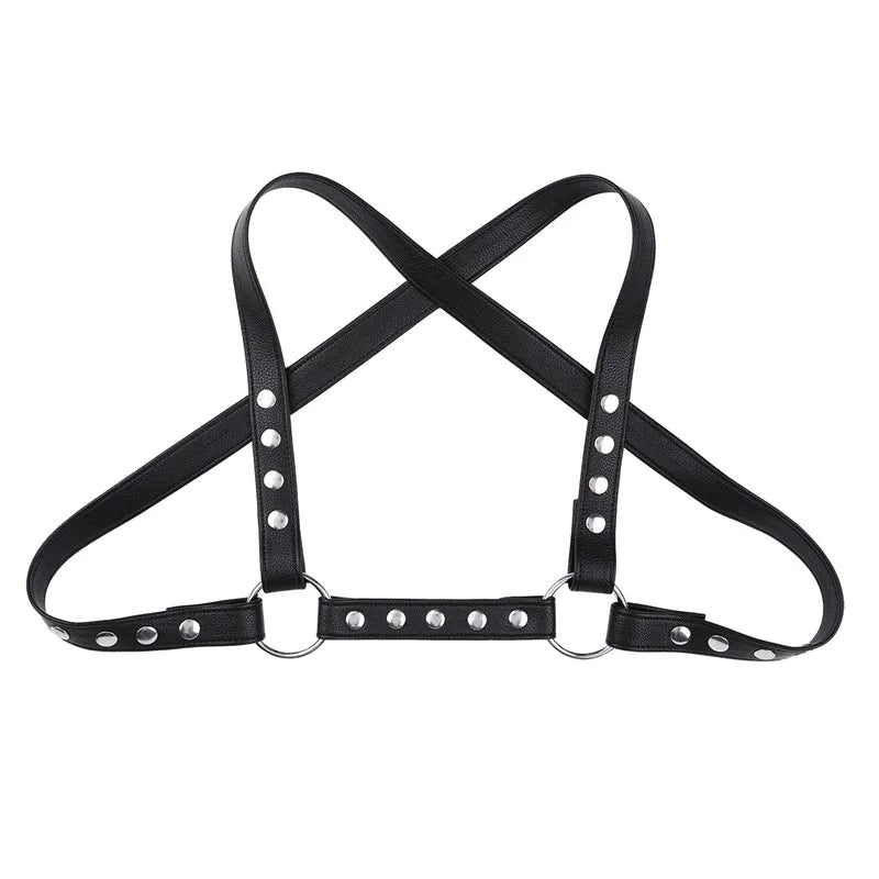 Men Bondage Exotic Lingerie Gay Leather Harness Mens Body Chest Half Harness Belt Costume Gothic Gay Male Bondage Ring