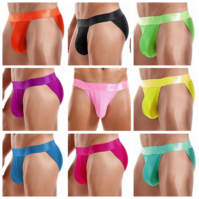 For Fashion Solid Color Men's Underwear Sexy Low Waist High Slit Boxer Briefs Breathable Mesh Material Quick Dry Plus Size
