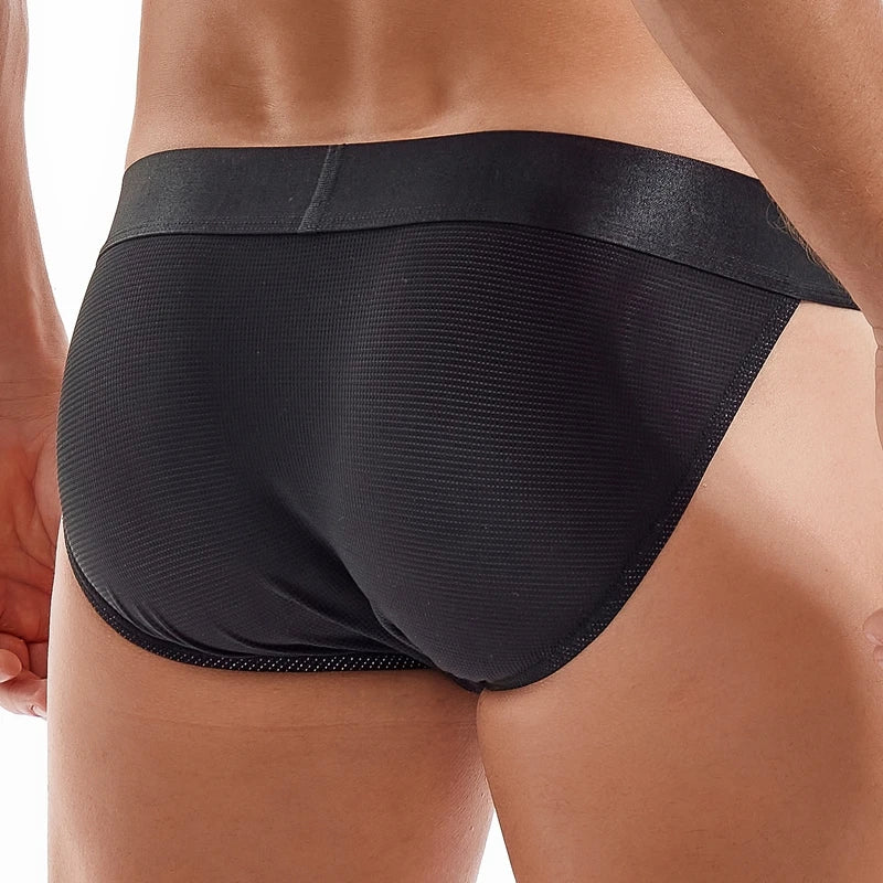 For Fashion Solid Color Men's Underwear Sexy Low Waist High Slit Boxer Briefs Breathable Mesh Material Quick Dry Plus Size