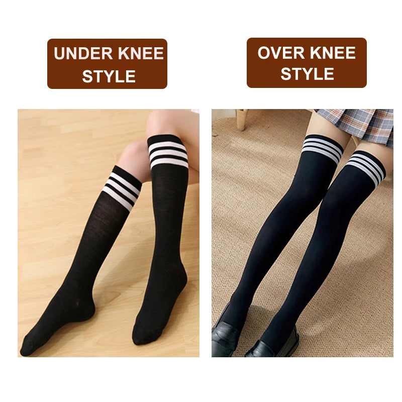 FINETOO Sexy Black White Striped Long Socks Women Over Knee Thigh High Over The Knee Stockings Ladies Girls Warm Knee Socks 2023
