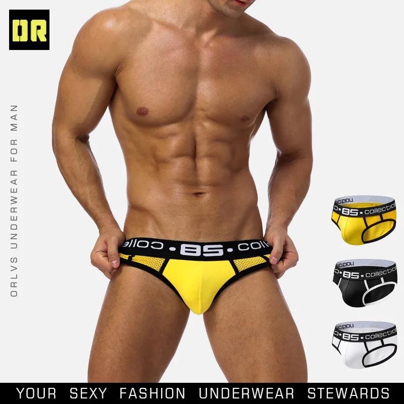GZADN-BS107 Men's Mid-waist Color Patchwork Fashion Briefs Men's Breathable Sexy Trangile Briefs