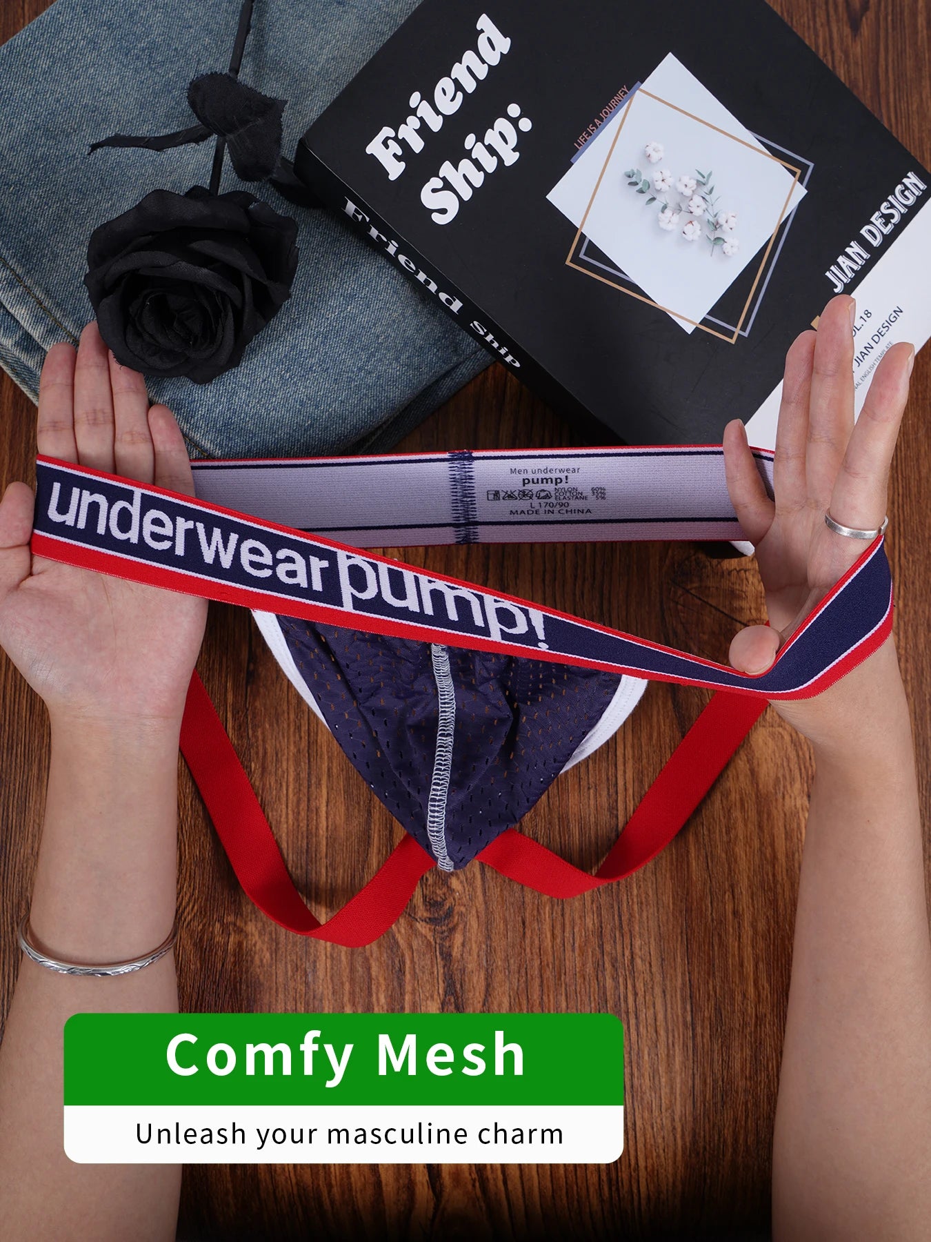 1PCS Men's PUMP! Mesh Breathable Jockstraps Elastic Waistband Quick Dry Sexy Sport Underwear