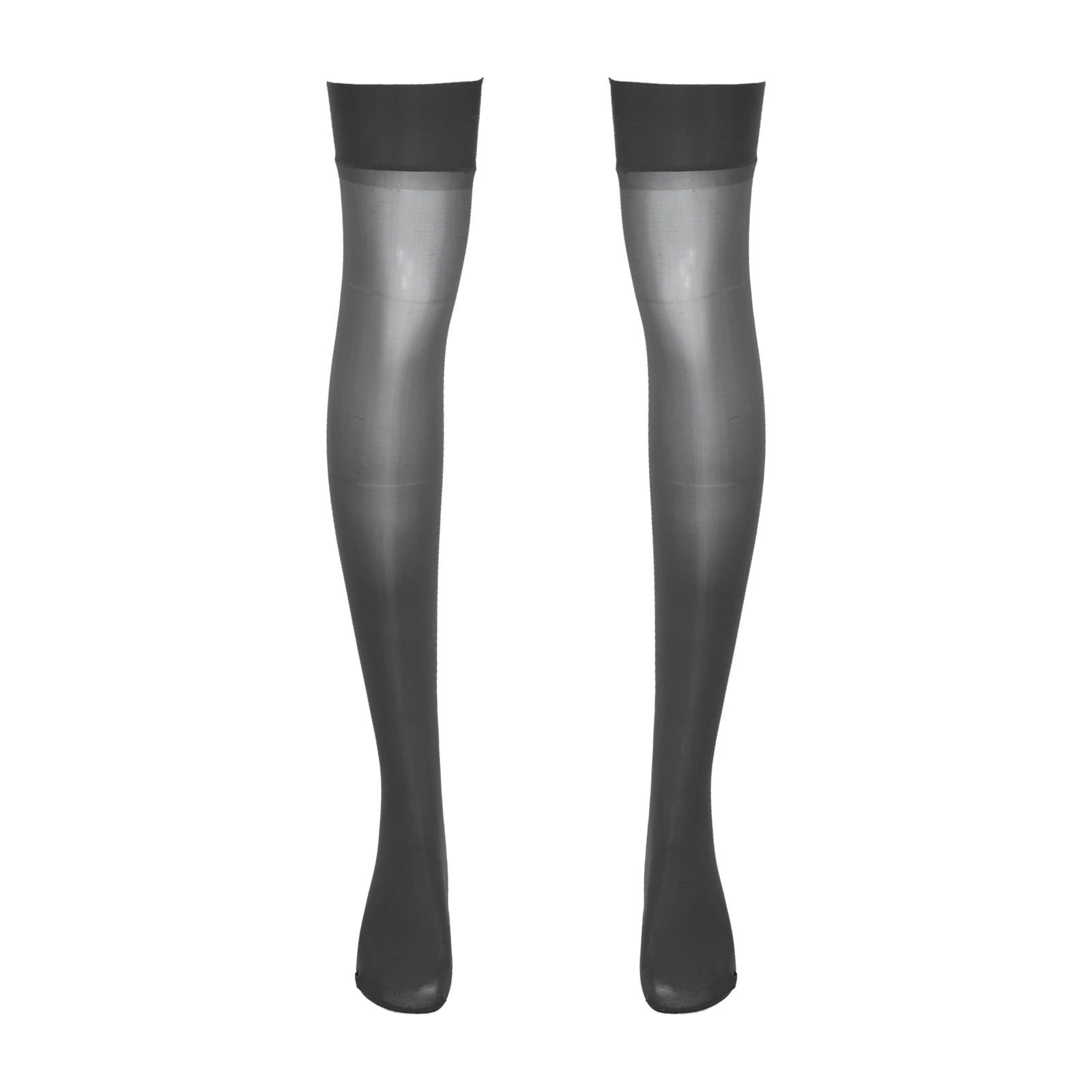 Sexy Mens Lingerie Glossy See-through Stockings Thin Shiny Solid Color Stretchy Sheer Thigh High Socks Sissy Stockings
