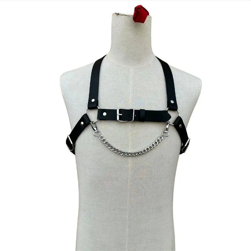 X-shape Men's Chest Harness Chain Belts Sexual Male Leather Body Straps Lingerie Fashion Punk Rave Gay Harness Accessories