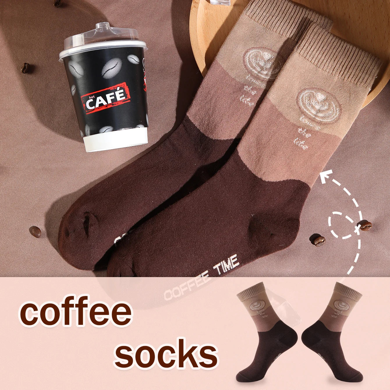 1 Pair of Mid-Calf Men's Socks, Suitable for Both Men and Women, Novel and Fun, Colorful Coffee Cup Gift Box Socks, European and American Fashion Trend Style, Comfortable and Breathable, Party Casual Novelty Gift, Valentine's