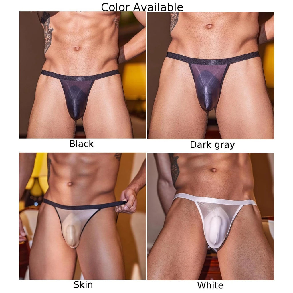 Men's Triangular Underwear Sexy Oil Shiny Glossy Open Butt G-String Underwear Pouch Brief Underpants Breathable Hollowed Underwe
