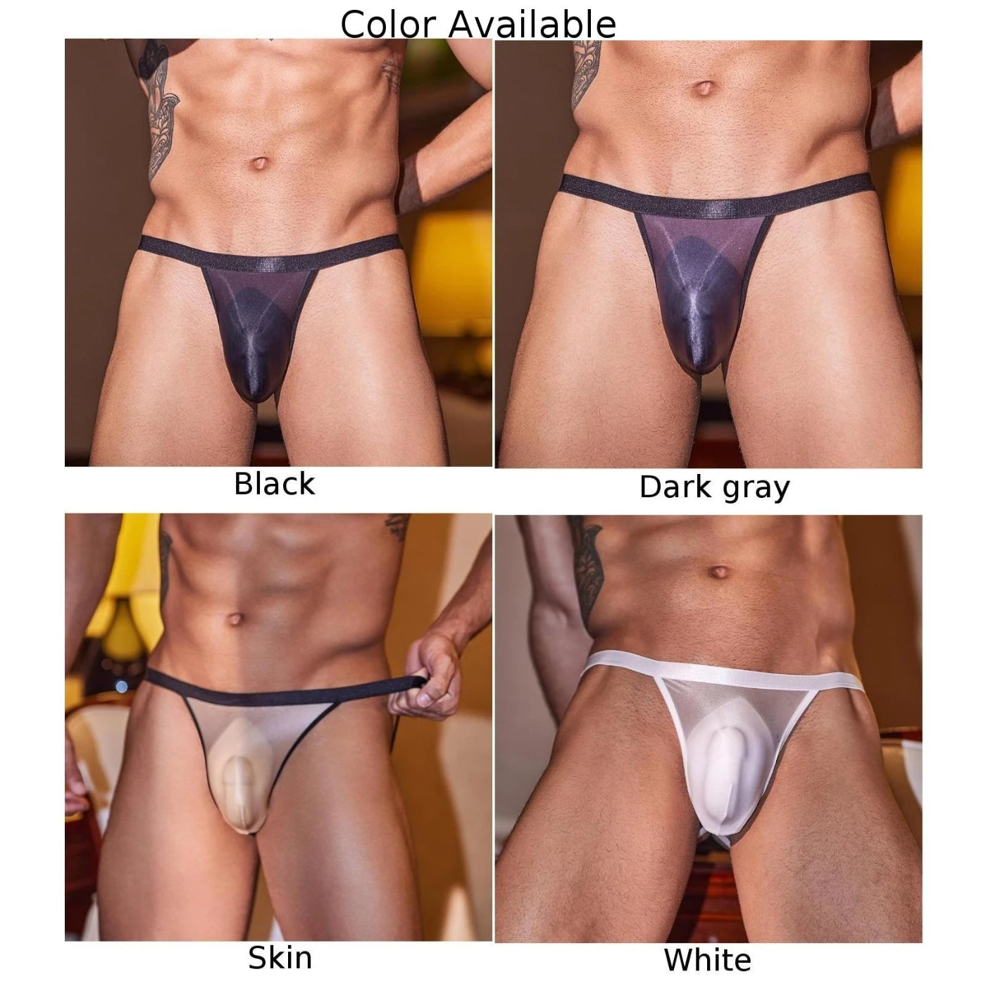 Men's Triangular Underwear Sexy Oil Shiny Glossy Open Butt G-String Underwear Pouch Brief Underpants Breathable Hollowed Underwe