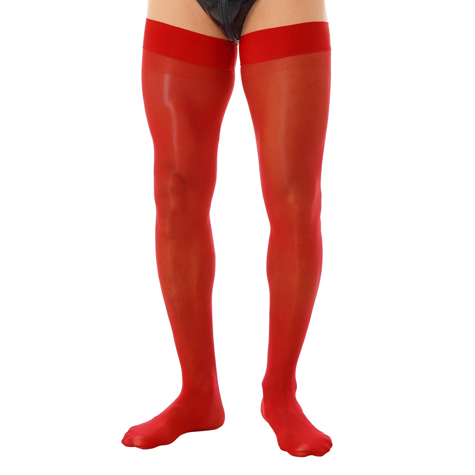 Sexy Mens Lingerie Glossy See-through Stockings Thin Shiny Solid Color Stretchy Sheer Thigh High Socks Sissy Stockings