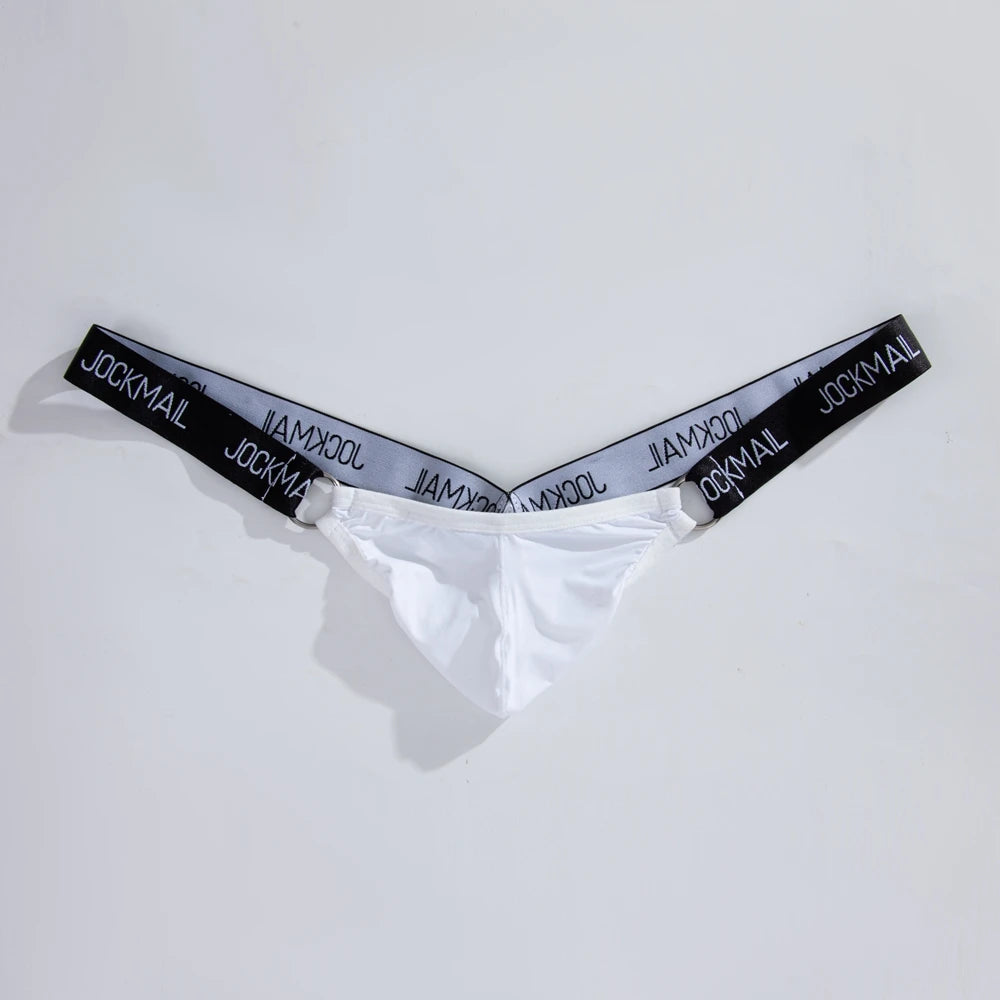 Jockmail Men's Sexy  Ice Silk Thongs Briefs Low Waist U Convex Underwear Underpants Men's G-String T-Back Bikini Sexi Jockstrap