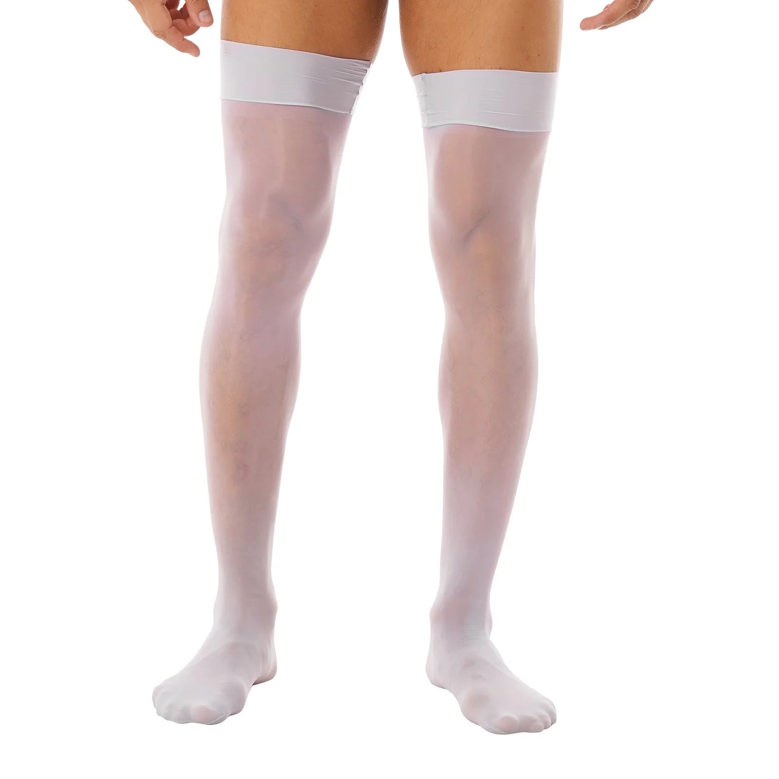 Men Glossy See-through Stockings Thin Shiny Solid Color Stretchy Sheer Thigh High Socks Sissy Fishnet Hollow Out Mesh Hosiery