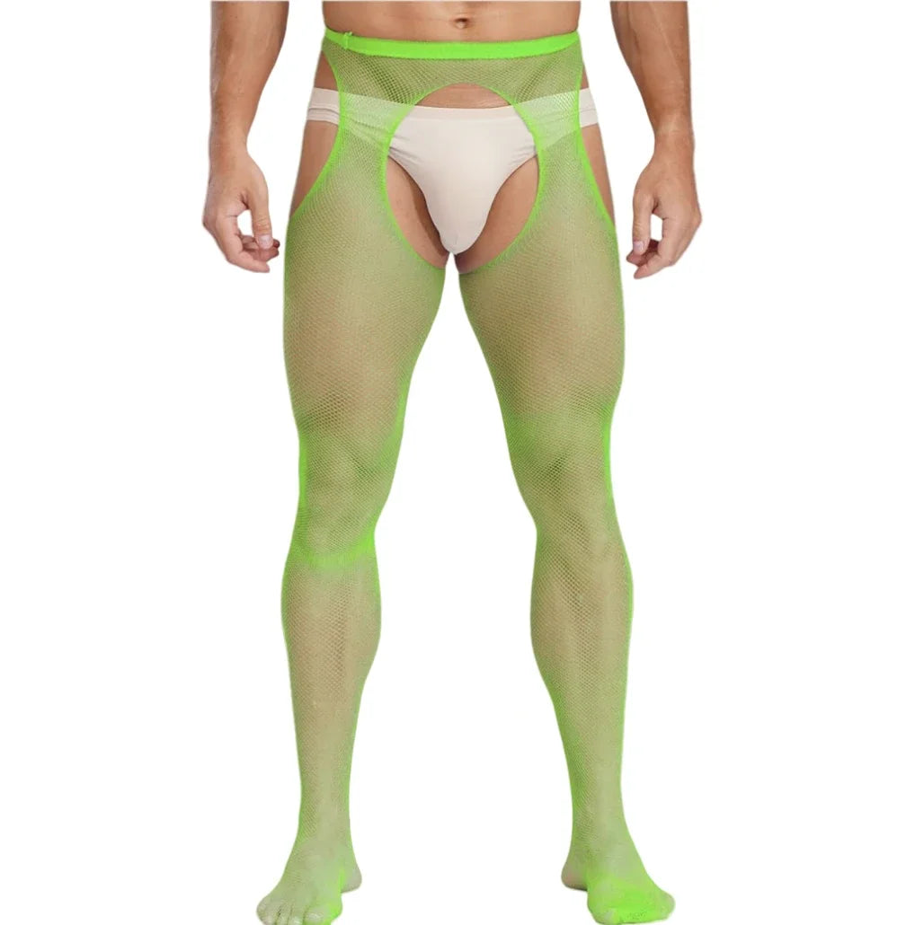Sexy Pantyhose for Mens Night Wear Socks Male Colorful Tights Men's Open Crotch Legging Gentleman Small Fishnet Bodystockings