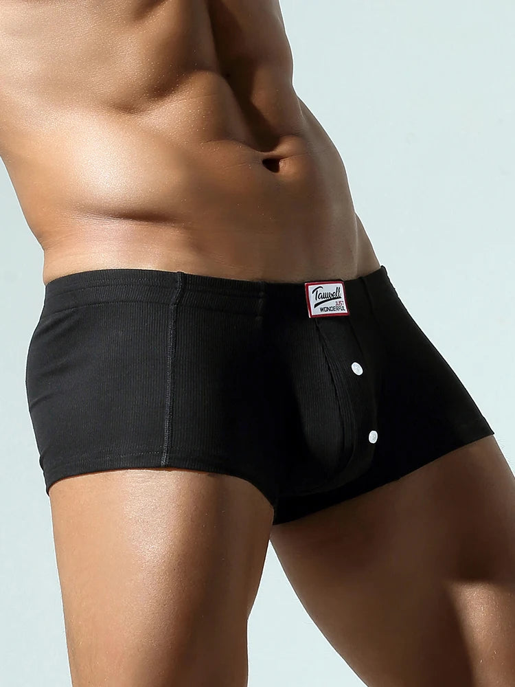 Men's flat underwear, made of synthetic cotton, high elasticity, raised, button decoration, comfortable slim fit solid color