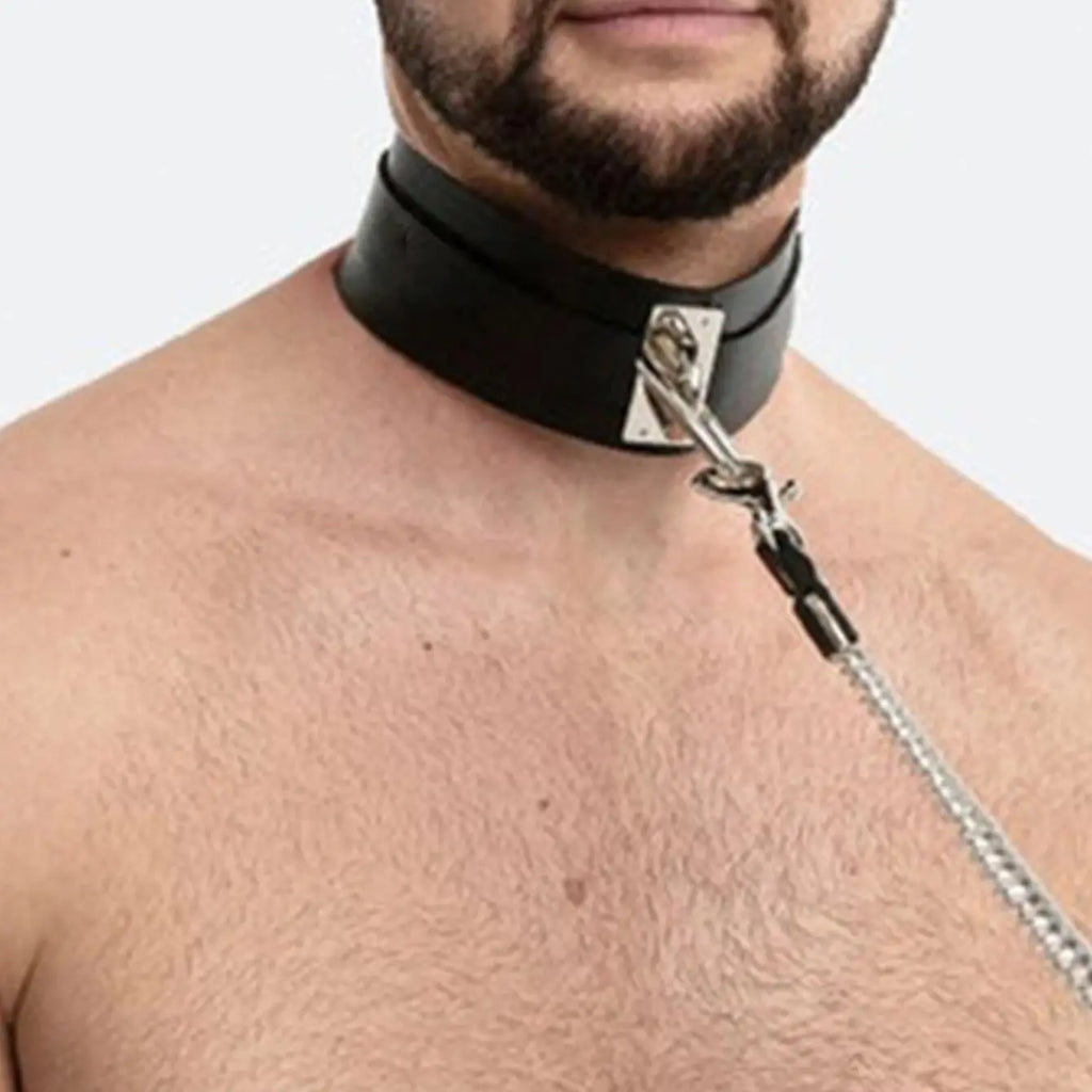 Leather Male Collar Neck Collar Punk Gothic Chain Traction Rope Gay Lothing Handmade Adjustable Accessorie