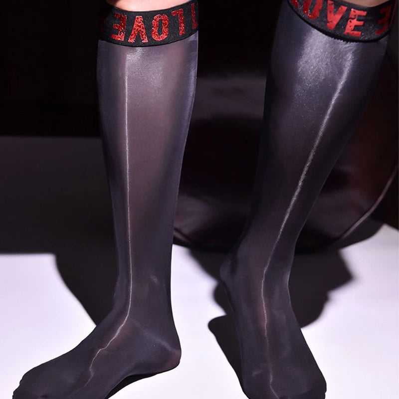 New Personalized Letters Stockings Comfortable Breathable Sexy Femboy Black Stockings Silky Smooth Oily Stretch Business Socks