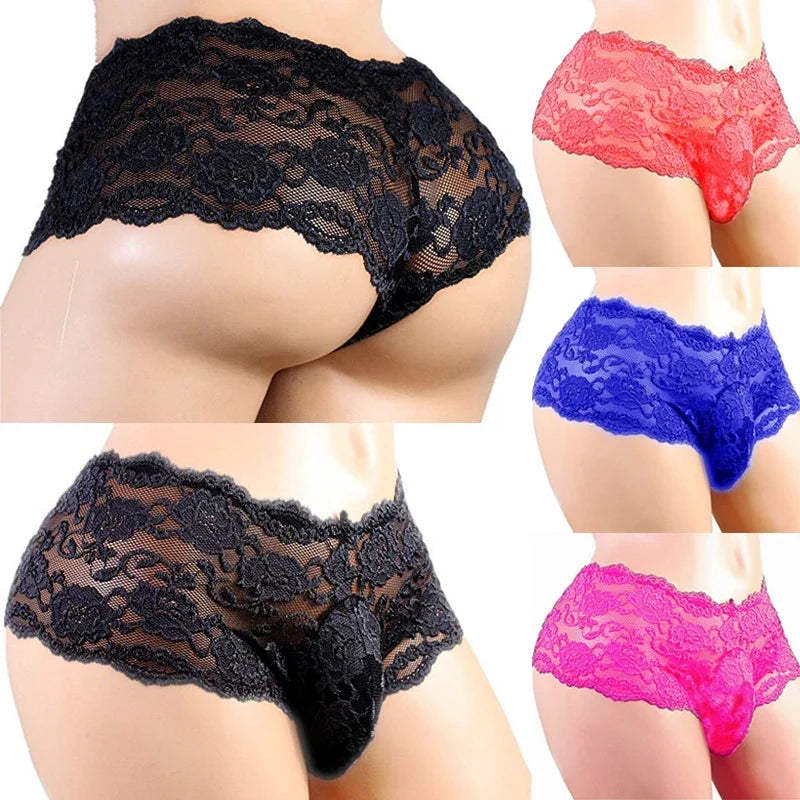 Sexy Lingerie Sexy Panties Men's Underwear Plus Siz Lace Sissy Male Breathable Jockstrap Briefs G-String Thongs Porno Underpants