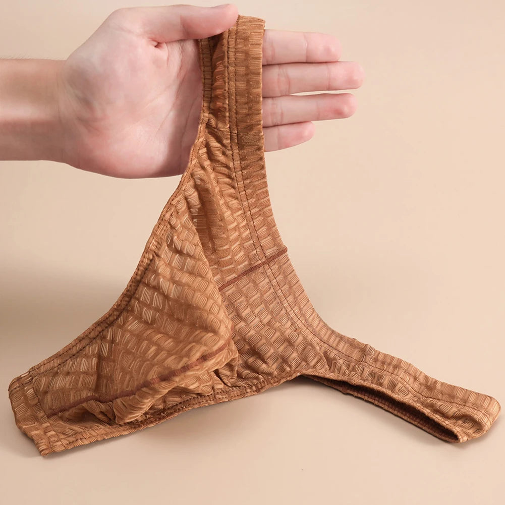 Men Comfortable Soft Underwear See Through Mesh Jockstrap Pouch Thong Low Rise Breathable Bikini G-strings Male