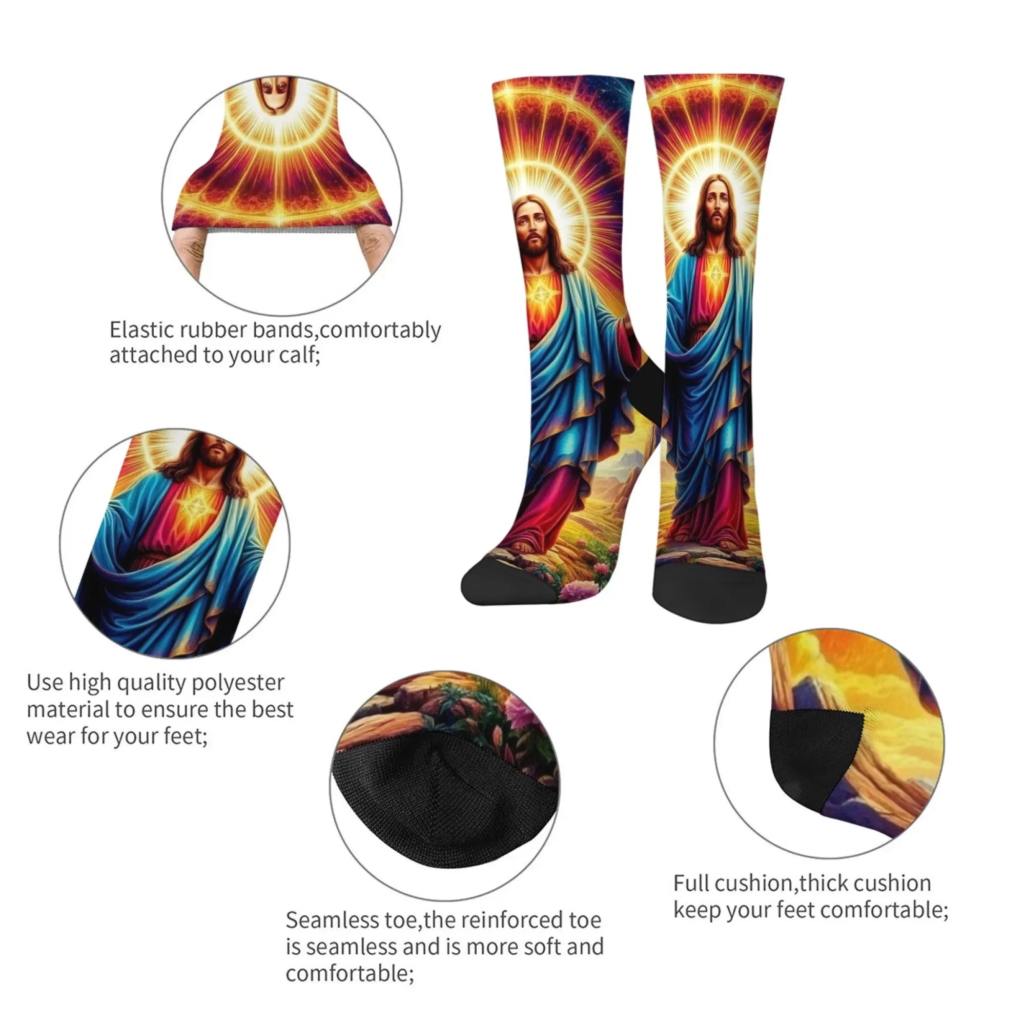 Jesus the Savior Mythology Art Men's Socks Comfortable Warm Retro Fashion Socks Novelty Funny Happy Crew Socks Casual Party Gift