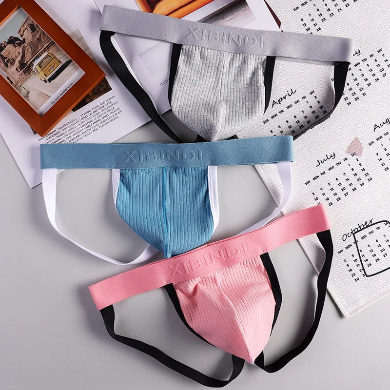 Ribbed Cotton Jockstrap for Men Sexy Low Waist U Convex Pouch Underpants Breatahble Hip Lift Sports Thong Gays Open Butt Knicker
