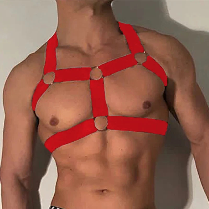 Harness Men Strap Costume Man Sexy Shoulder Bondage Fetish Chest Lingerie Metal Ring BDSM Elastic Belt Erotic Hombre Hollow Out