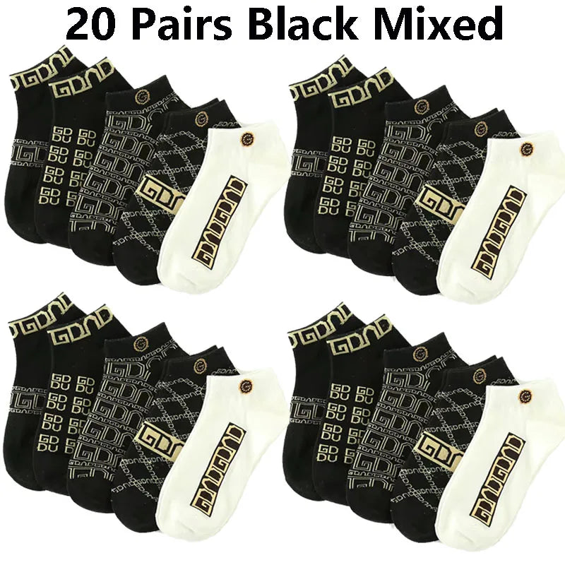 5/10/20 Pairs Winter Socks Men Short Breathable Luxury Socks Designer Brand Low-Cut Fashion Trendy Ankle Socks Geometric Pattern