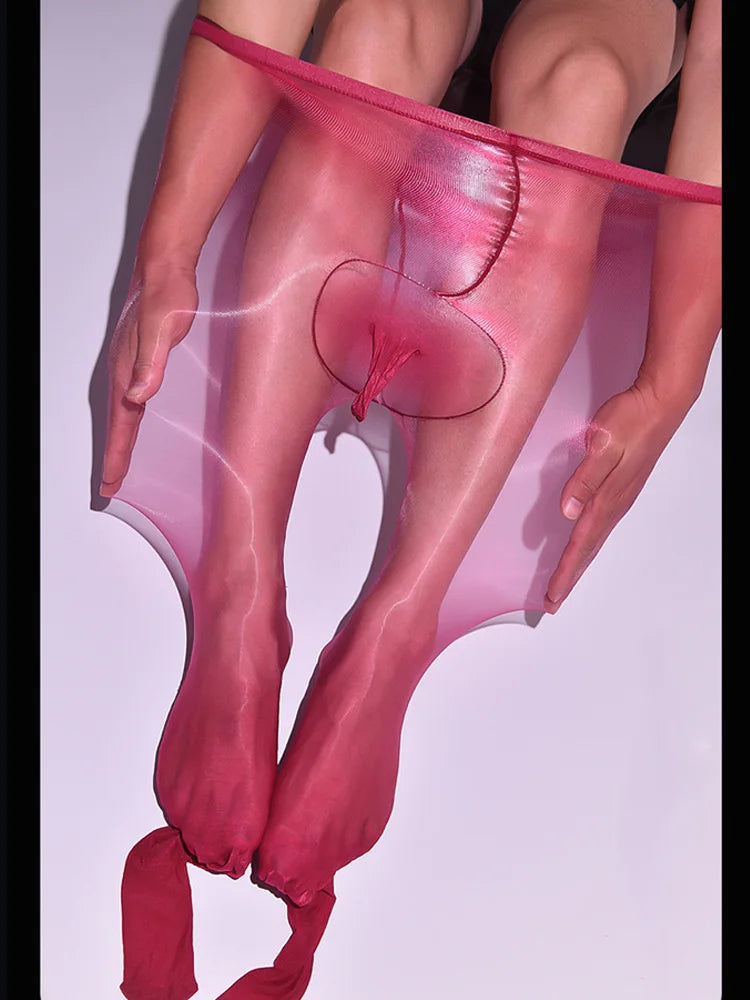 Sexy Men 1D Oil Shiny Pantyhose Sheer See Through U Convex Pouch Stockings Sexy Glossy Pantyhose Tights Plus Size