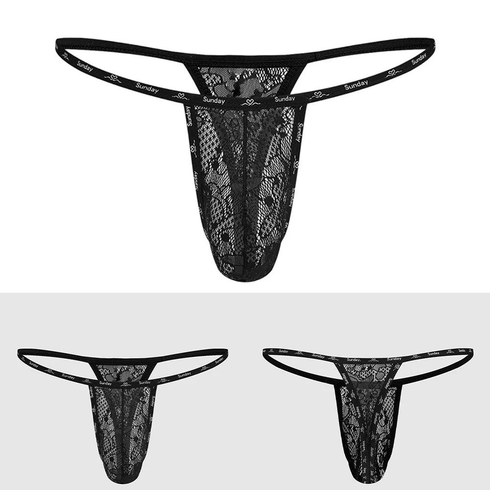 Black Lace Men Underwear Lace G-string Jockstraps Breathable Fabric Lace Pattern Men\'s Fashion See Through Design