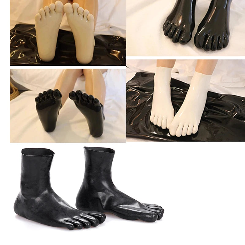 Mould Latex Socks Sexy Fetish Short Length Rubber Seamless 3D 5 Toe Black Transparent Socks for Men Women