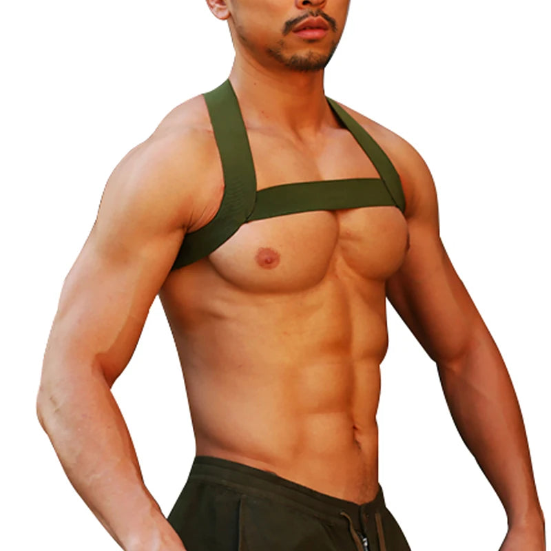 Sexy Elastic Band Harness Men Shoulder Straps Chest Bondage Muscle Halter Belt Men Bodysuite Gay Clubwear Club Party Costume