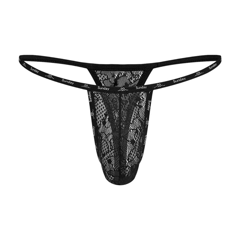 Black Lace Men Underwear Lace G-string Jockstraps Breathable Fabric Lace Pattern Men\'s Fashion See Through Design