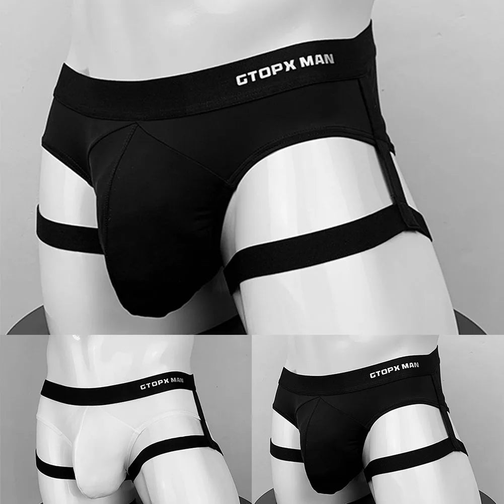 Men’s Thin Ice Silk Suspender Breathable Jockstrap Briefs U Convex Pouch Panties Erotic Solid Color Elastic Low Rise Underpants