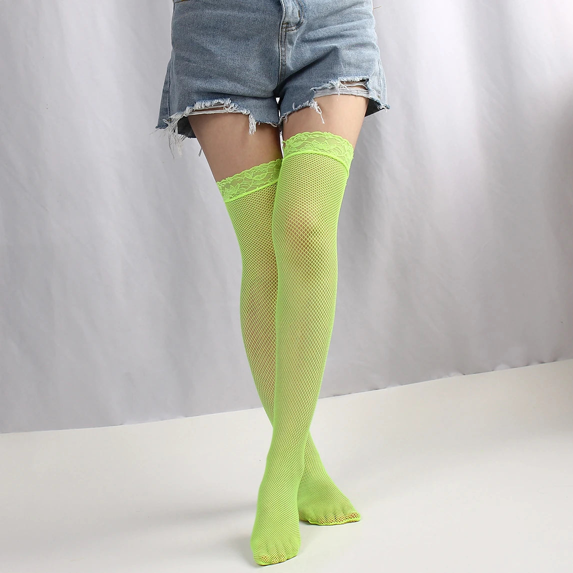 Erotic Lace Knee High Socks for Women Lingerie Small Mesh Thigh High Hosiery Green Yellow Pink Blue Purple White Sexy Stockings