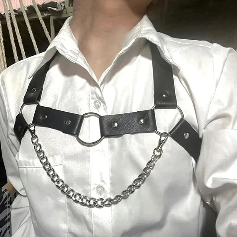 X-shape Men's Chest Harness Chain Belts Sexual Male Leather Body Straps Lingerie Fashion Punk Rave Gay Harness Accessories