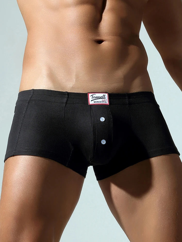 Men's flat underwear, made of synthetic cotton, high elasticity, raised, button decoration, comfortable slim fit solid color