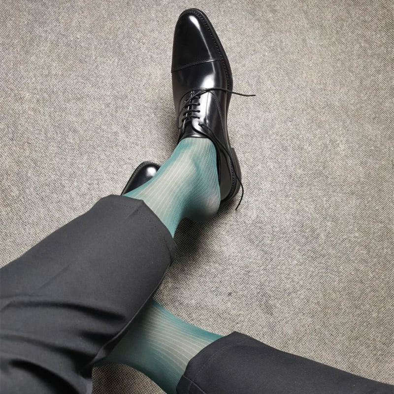 Men Sexy Dress Transparent Tube Silk High Socks Men Nylon Silk BDSM Slave Fetish Sissy Gay Hosiery Men Pure Sex Gaming Stockings