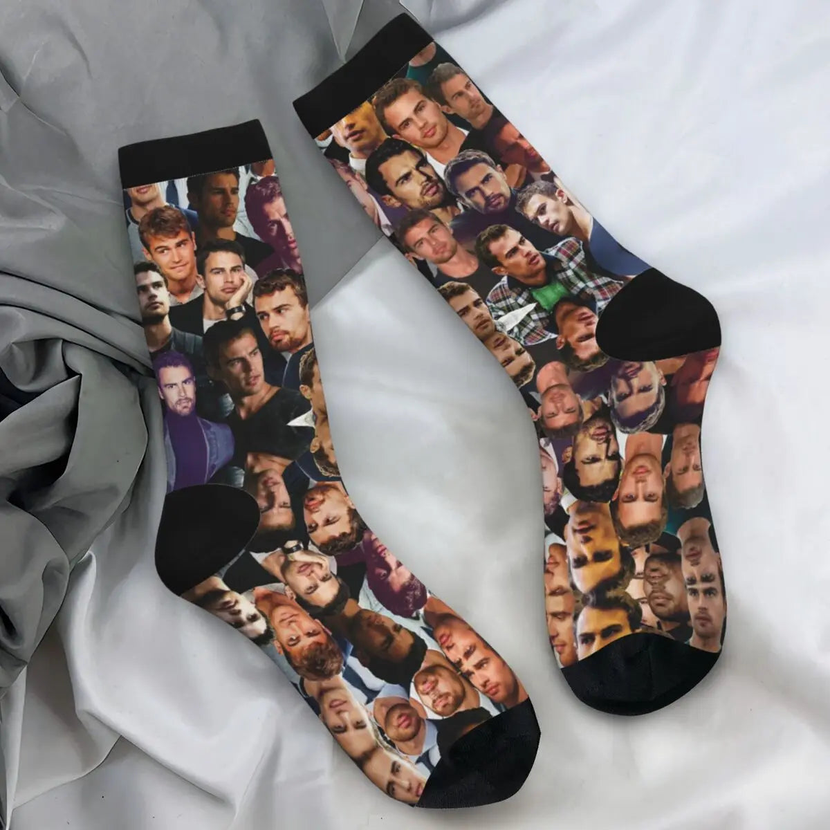 Unisex Men Socks Theo James Photo Collage English Actor Stockings Spring Funny Comfortable Socks Sports Anti Bacterial Socks