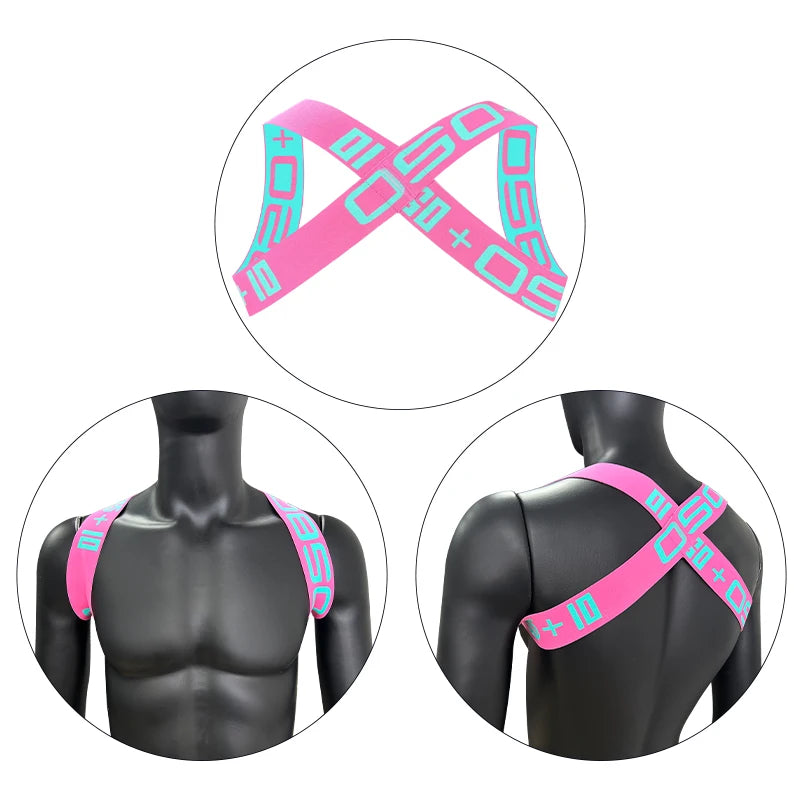 Men's Sexy Shoulder Straps Chest Bondage Elastic Band Muscle Halter Harness Belt Bodysuit for Clubwear And Party Costume