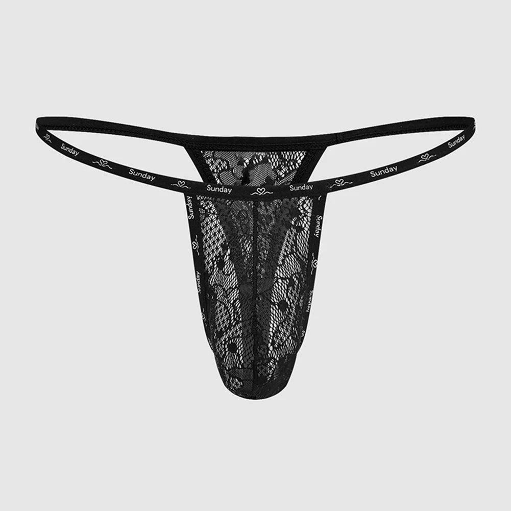 Black Lace Men Underwear Lace G-string Jockstraps Breathable Fabric Lace Pattern Men\'s Fashion See Through Design