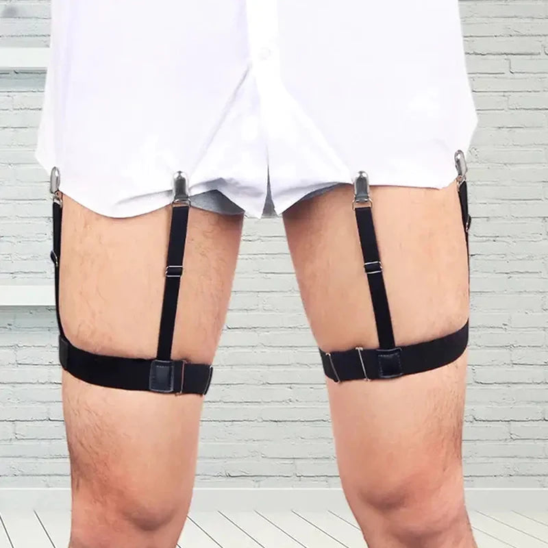 Men Shirt Stay Belt With Non-slip Locking Clips Gentleman Leg Thigh Suspender Garters Strap Fashion Elastic UniformShirt Braces