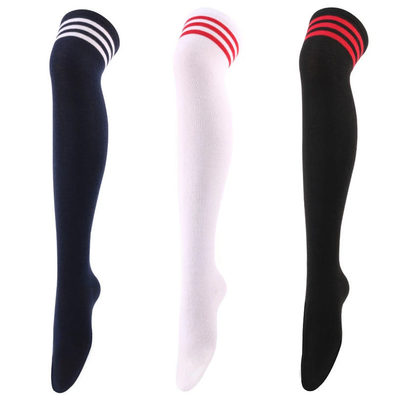 New Sexy Long Socks Solid Color Striped Women Over Knee Thigh High Over The Knee Stockings Ladies Girls Warm Knee Socks 2023