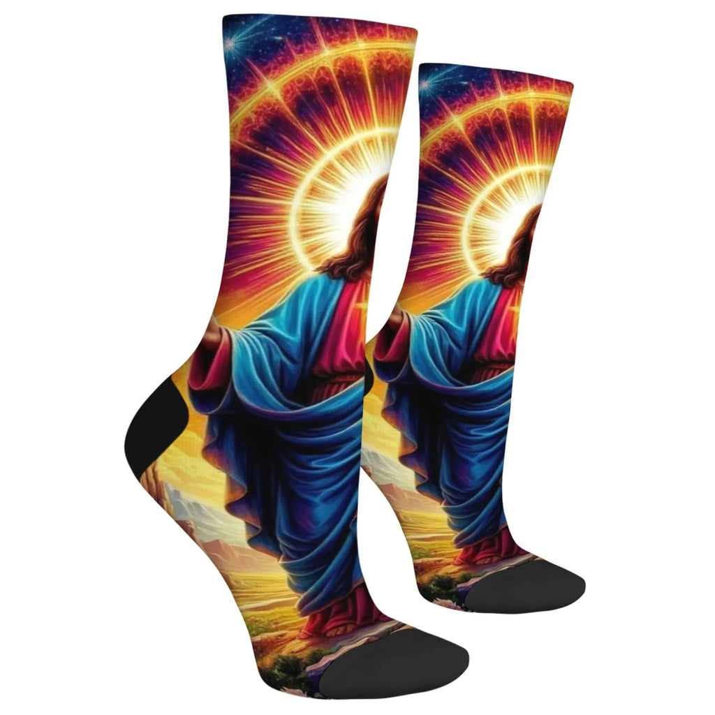 Jesus the Savior Mythology Art Men's Socks Comfortable Warm Retro Fashion Socks Novelty Funny Happy Crew Socks Casual Party Gift