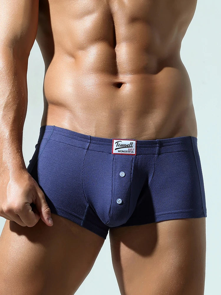 Men's flat underwear, made of synthetic cotton, high elasticity, raised, button decoration, comfortable slim fit solid color